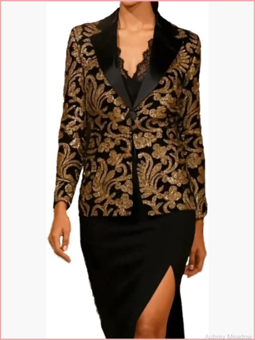Plus Size Baroque Floral Sequin Embroidered Evening Blazer Jacket